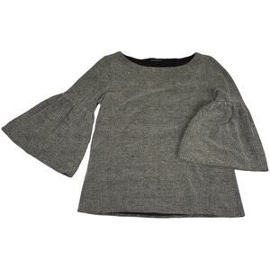 Banana Republic Blouse Bell Sleeve Boat Neck Black White Top Women's M Shirt